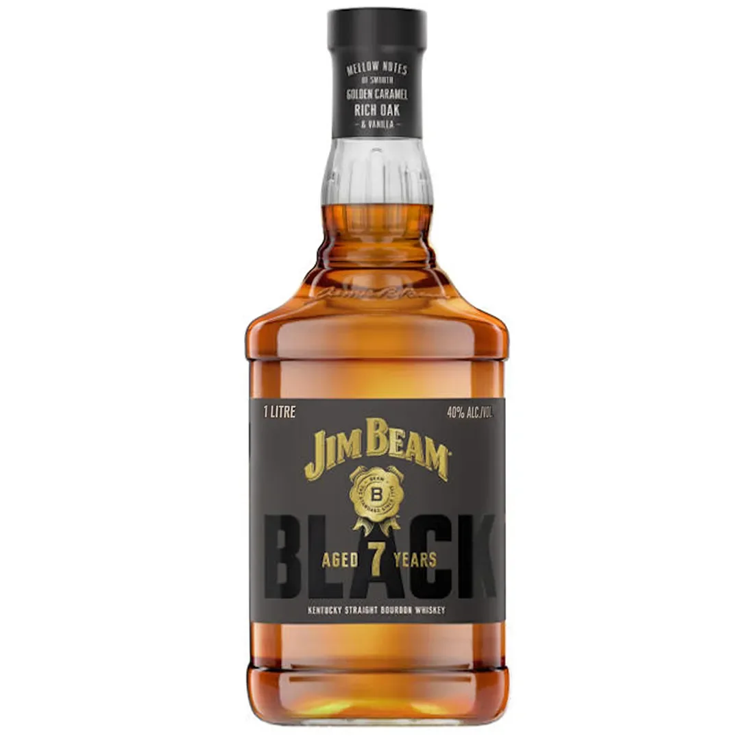 Jim Beam Black Extra Aged 1 litre bourbon bottle with black label