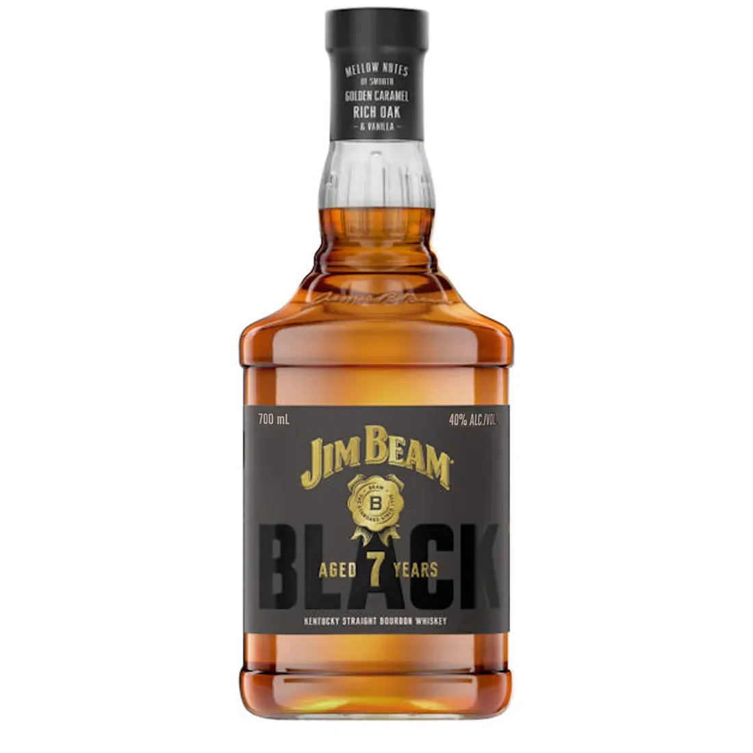 Jim Beam Black 7 Year Old Kentucky Straight Bourbon Whiskey bottle on a plain background
