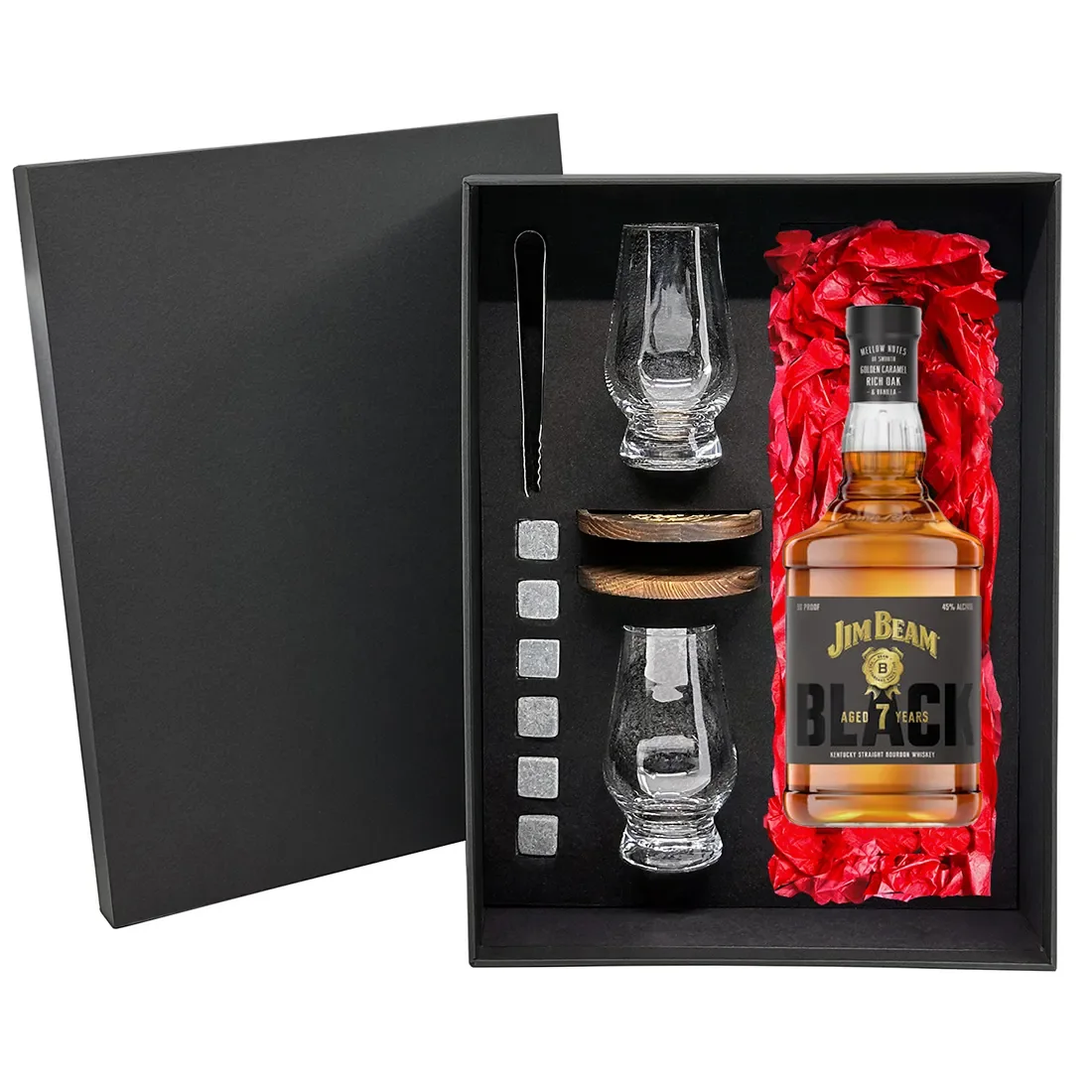 Jim Beam Black 7 Year Old Gift Box bottle on a plain background