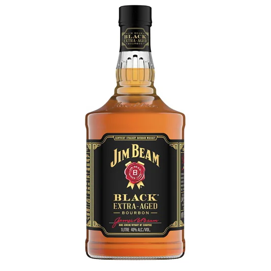 Jim Beam Black Extra-Aged Kentucky Straight Bourbon Whiskey 1L bottle on a plain background