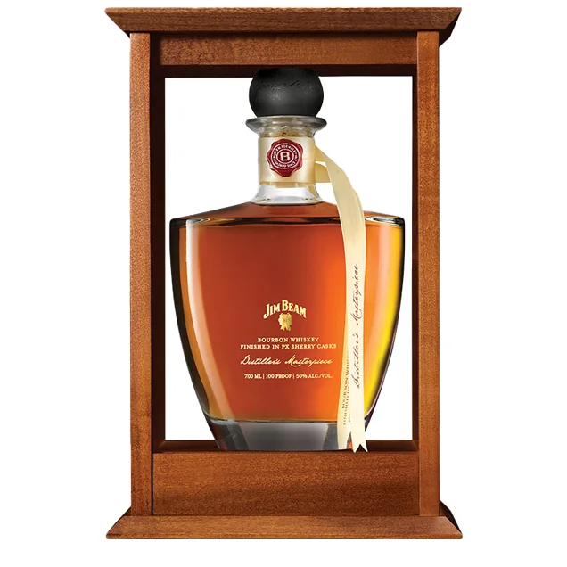 Jim Beam Distiller's Masterpiece PX Sherry Casks Bourbon Whiskey bottle on a plain background