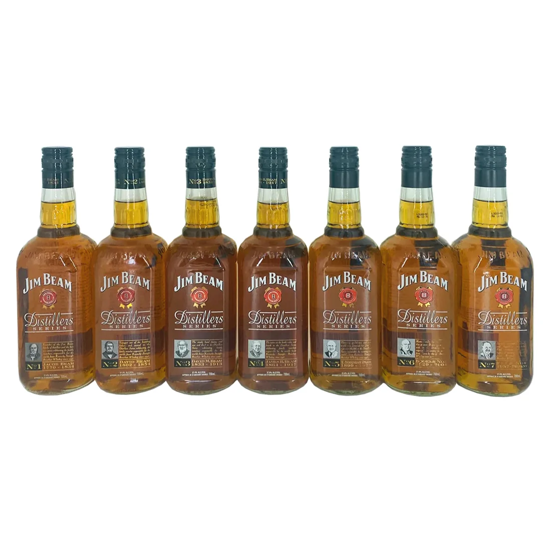 Jim Beam Distillers Series Bourbon Collection 7 x 700ml bottle on a plain background