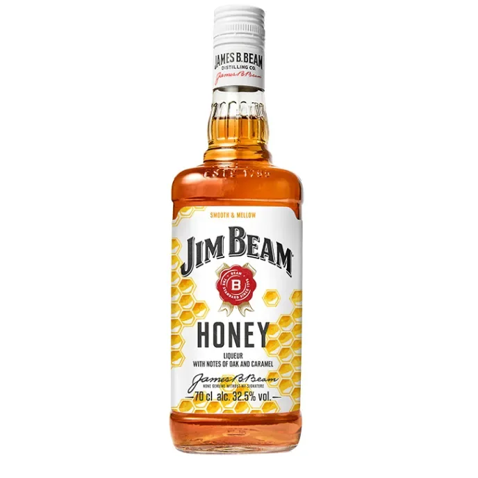 Jim Beam Honey Kentucky Straight Bourbon Whiskey bottle on a plain background
