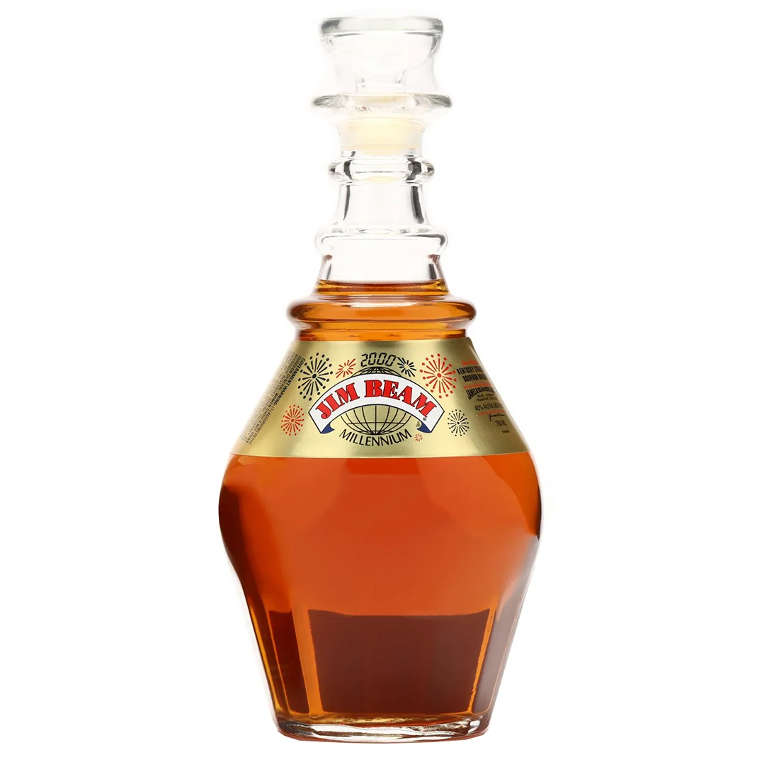 Jim Beam Millenium 2000 30th Anniversary Decanter Gold Label bottle on a plain background