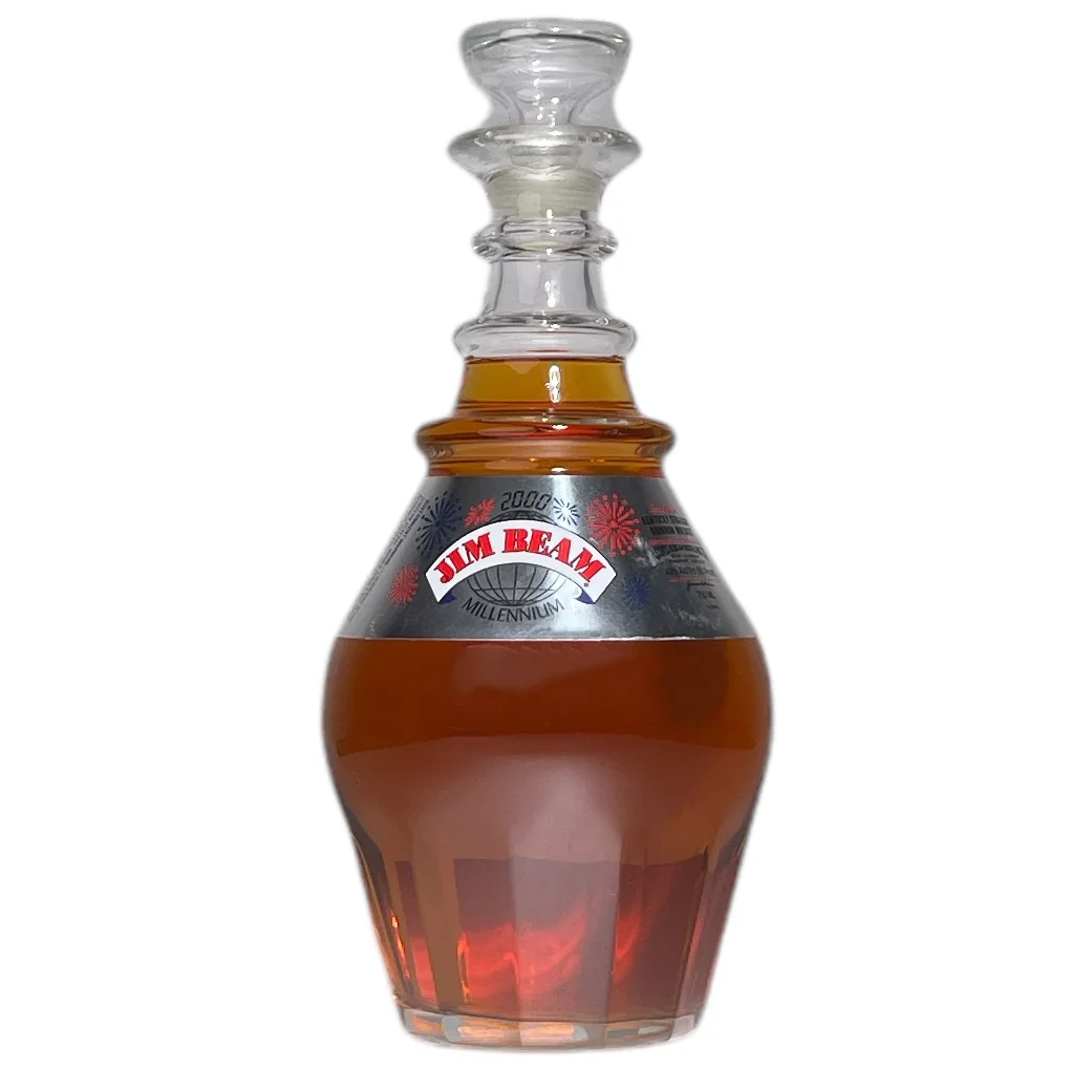 Jim Beam Millenium 2000 30th Anniversary Decanter Silver Label bottle on a plain background