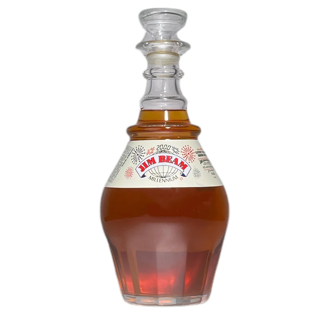 Jim Beam Millenium 2000 30th Anniversary Decanter White Label bottle on a plain background