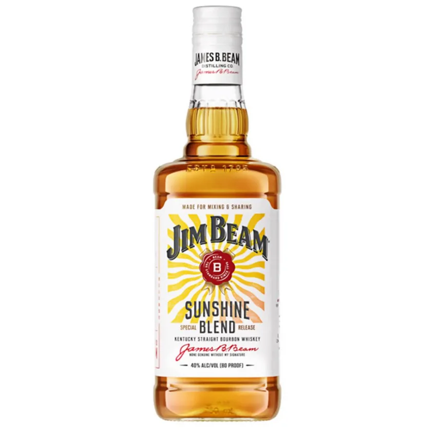Jim Beam Sunshine Blend Kentucky Straight Bourbon Whiskey bottle on a plain background